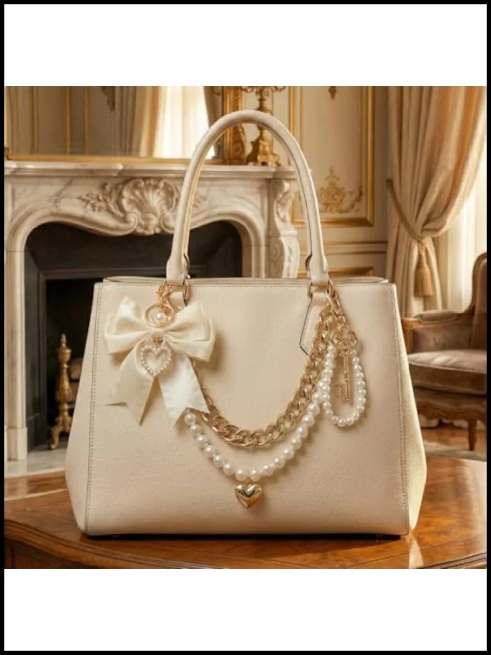 4 in 1 Bag Charms Set - Pearl Keychain Gold Chain Charm Handbag Purse